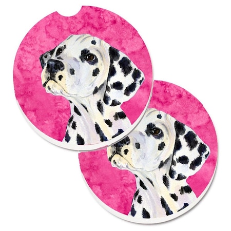 Carolines Treasures Pink Dalmatian Set of 2 Cup Holder Car Coaster SS4768-PKCARC